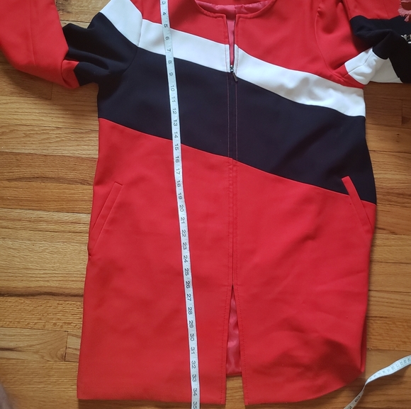 Alfani Women red,white & black color block dress/jacket Large zip front business - Picture 4 of 5